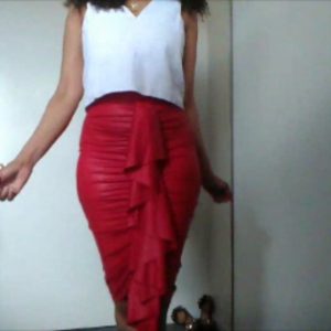 RUFFLE FAUX LEATHER SKIRT